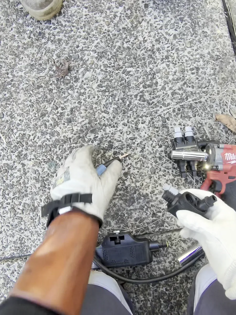 Venux electrician carrying out electrical service connection work