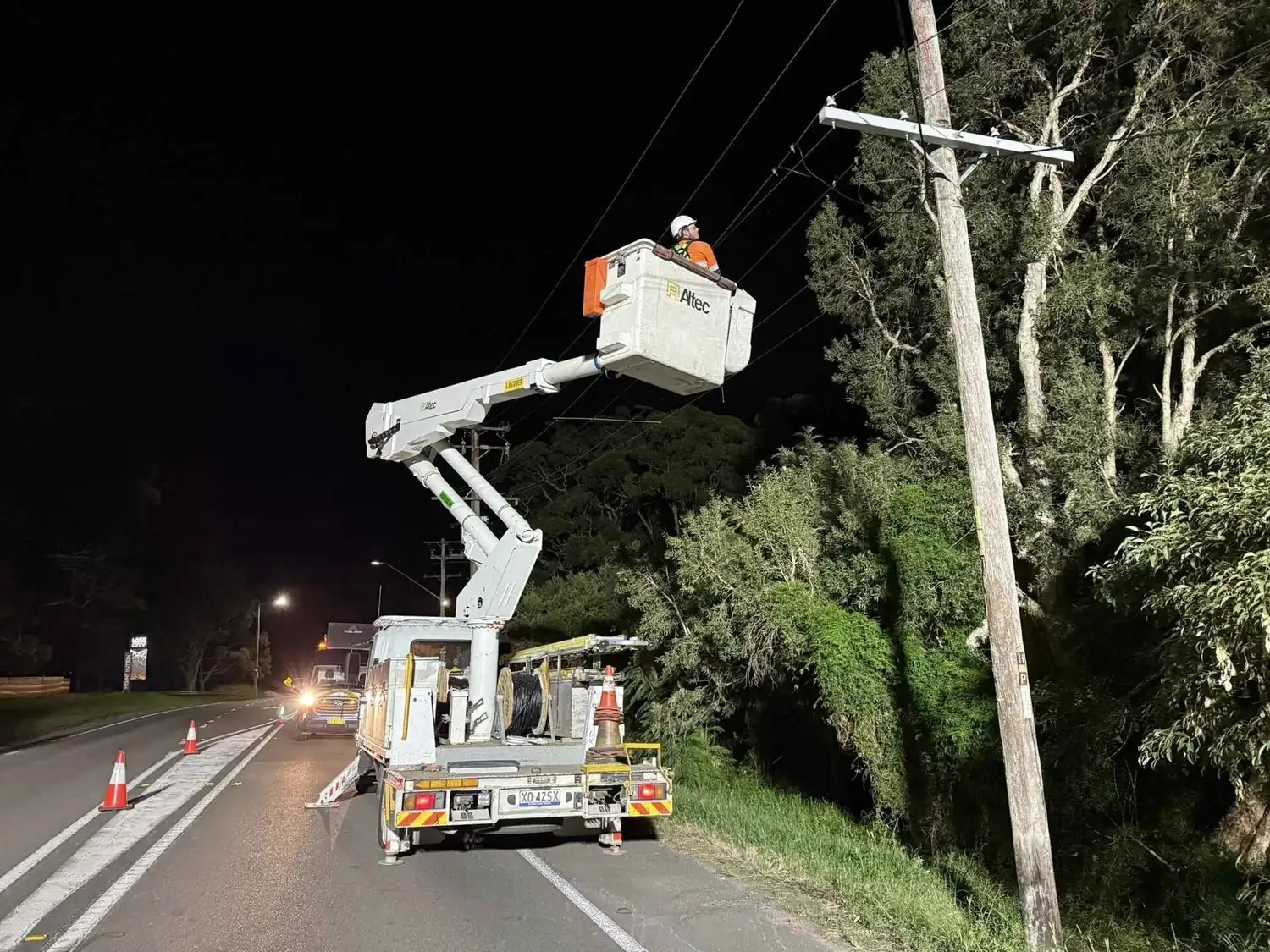 Elevated work platform on the network after dark