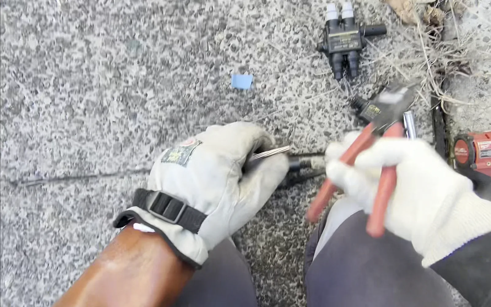 Venux electrician carrying out electrical service connection work