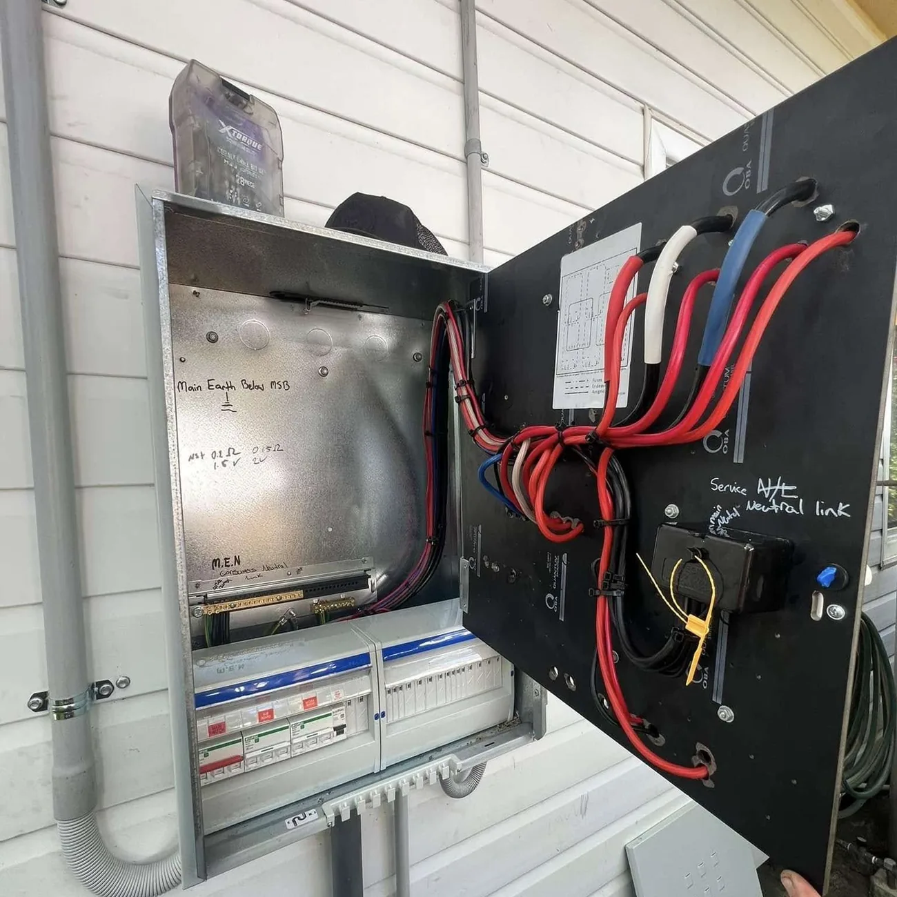 Inside an upgraded switchboard with the lid off